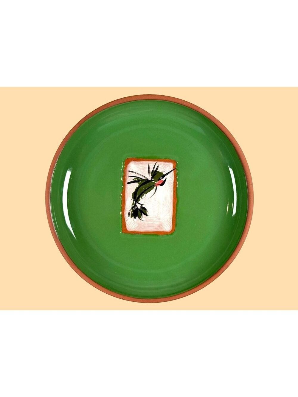 Hummingbird Studio Pottery Terracotta 9in Plate Hand-Painted Signed Rustic Decor